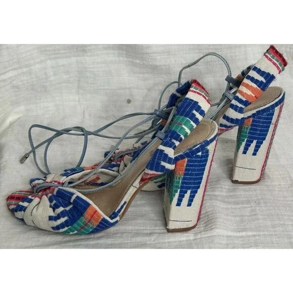 Schutz X Revolve Aliya Women Multicolor Leather Strappy Block Heel Size 8.5 - Picture 6 of 8